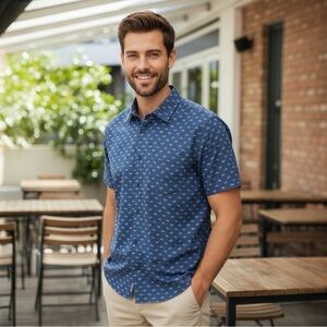 Butter Cloth Bicycle Print Knit Button-Up Shirt - Large